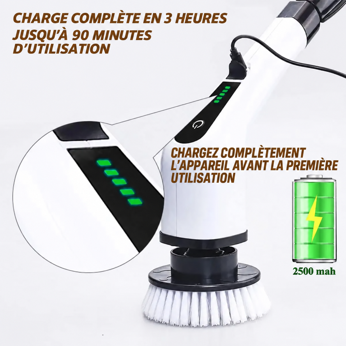 Brosse Électrique de Nettoyage Sans Fil 9-en-1 – Manche Télescopique