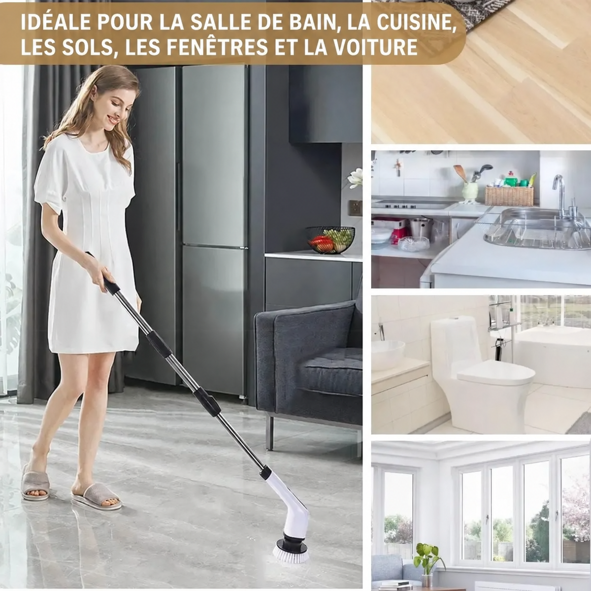 Brosse Électrique de Nettoyage Sans Fil 9-en-1 – Manche Télescopique