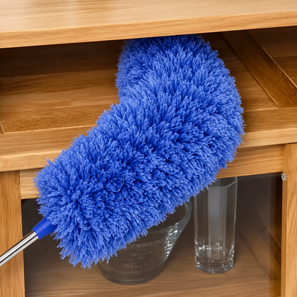 Plumeau Rétractable Extra-Long - Manche Extensible De 55,12 Pouces Avec Tête Flexible, Brosse En Microfibre Bleue Lavable Et Réutilisable Pour Les Surfaces Hautes