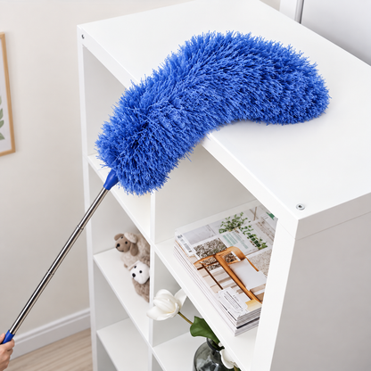 Plumeau Rétractable Extra-Long - Manche Extensible De 55,12 Pouces Avec Tête Flexible, Brosse En Microfibre Bleue Lavable Et Réutilisable Pour Les Surfaces Hautes