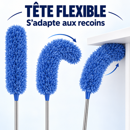 Plumeau Rétractable Extra-Long - Manche Extensible De 55,12 Pouces Avec Tête Flexible, Brosse En Microfibre Bleue Lavable Et Réutilisable Pour Les Surfaces Hautes
