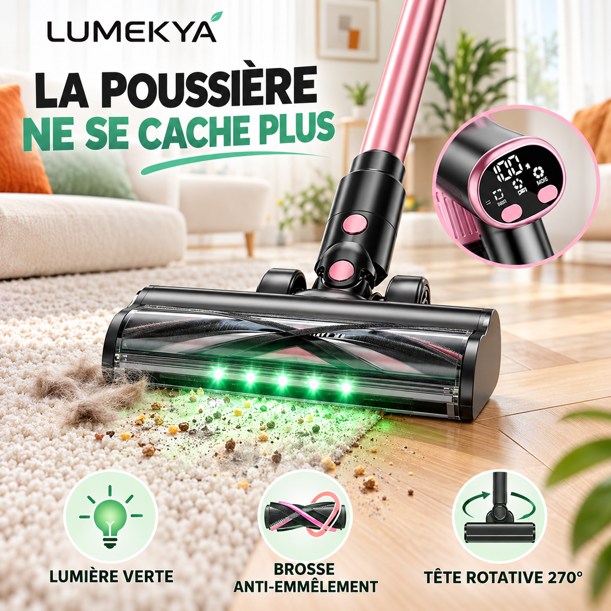 Aspirateur balai sans fil 10-en-1 LUMEKYA – 40 kPa