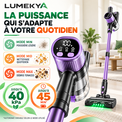 Aspirateur balai sans fil 10-en-1 LUMEKYA – 40 kPa