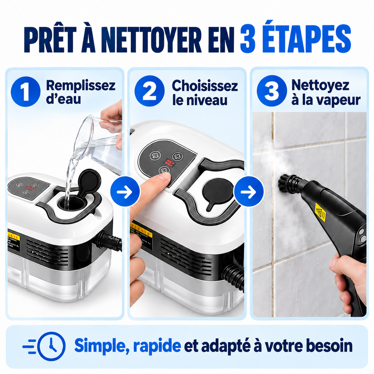 Nettoyeur vapeur haute pression LUMEKYA – 4,5 bars, réservoir 1,2 L