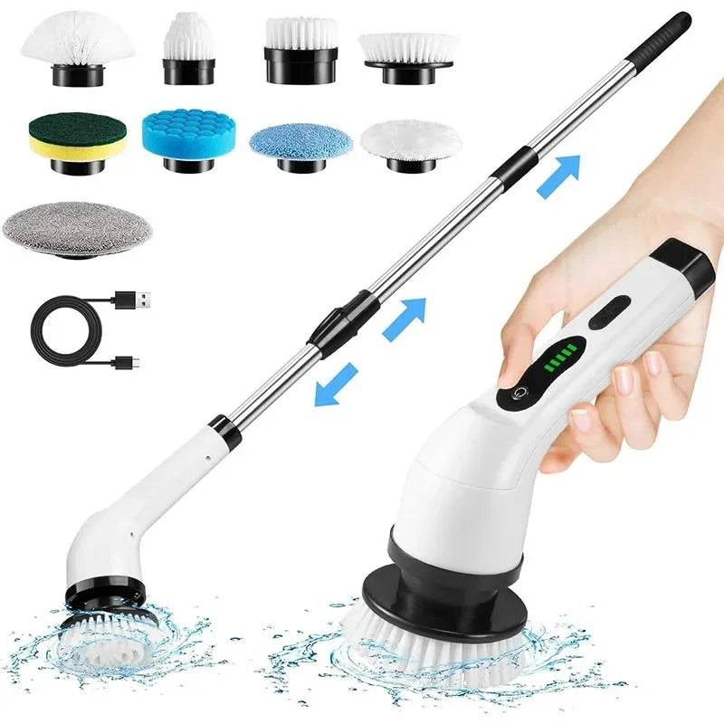 Brosse Électrique de Nettoyage Sans Fil 9-en-1 – Manche Télescopique